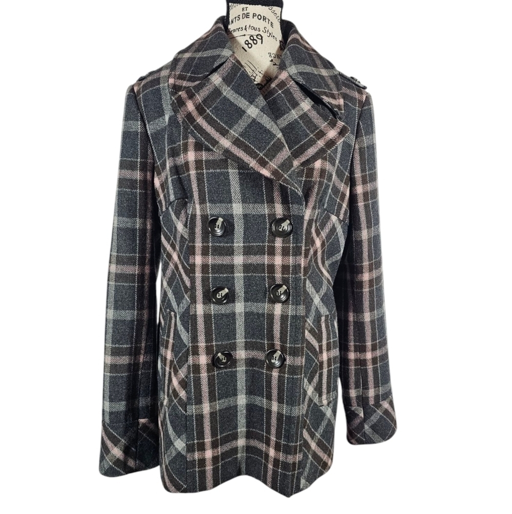 Moda International Black/Gray/Brown/Pink Double-Breasted Pea Coat Size Large